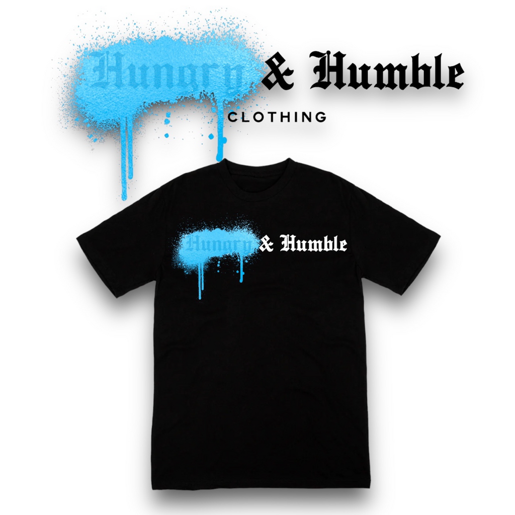 Black Tee , Baby Blue and White H&H Drip